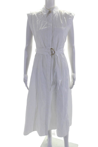 Zara Womens Cotton White Collar Button Front Belt Sleeveless Shirt Dress Size S