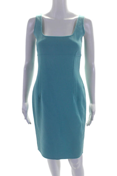 Michael Kors Womens Back Zip Sleeveless Square Neck Sheath Dress Blue Size 4