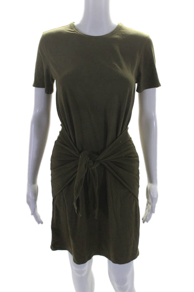 Theory Womens Short Sleeve Crew Neck Tie Front Shirt Dress Green Size Medium