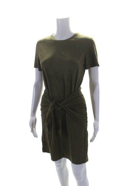 Theory Womens Short Sleeve Crew Neck Tie Front Shirt Dress Green Size Medium