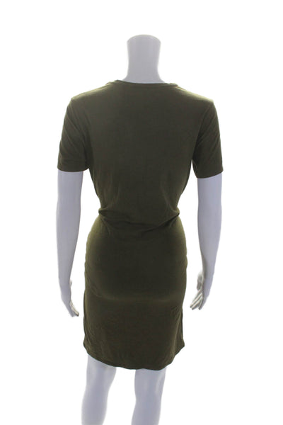 Theory Womens Short Sleeve Crew Neck Tie Front Shirt Dress Green Size Medium