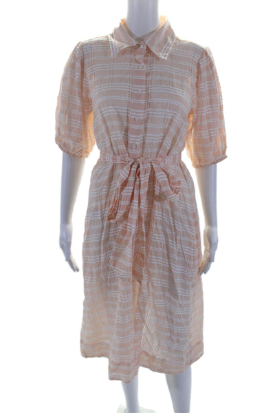 Lisa Marie Fernandez Womens Button Front Collared Plaid Dress Peach White Size 2