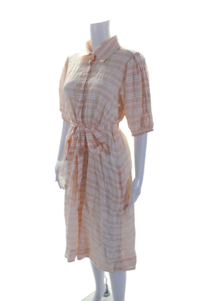 Lisa Marie Fernandez Womens Button Front Collared Plaid Dress Peach White Size 2