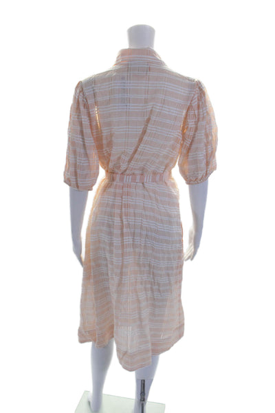 Lisa Marie Fernandez Womens Button Front Collared Plaid Dress Peach White Size 2