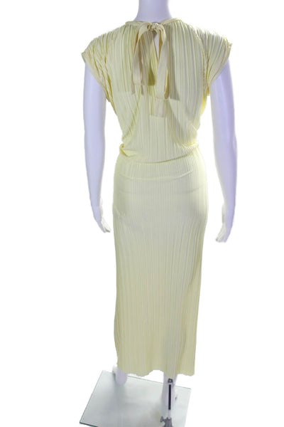 Atlein Collective Womens Plisse Midi Dress Yellow Size 4 15589123