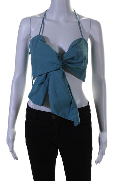 Bassike Womens Knotted Poplin Crop Top Blue Size 6 15219055