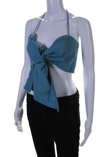 Bassike Womens Knotted Poplin Crop Top Blue Size 6 15219055