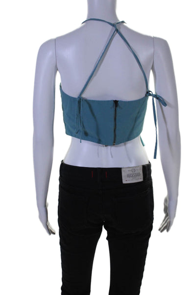 Bassike Womens Knotted Poplin Crop Top Blue Size 6 15219055