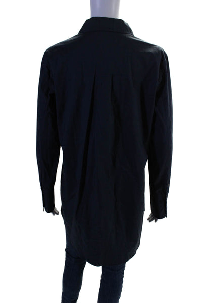 Magaschoni Womens Button Front Long Sleeve Collared Shirt Navy Cotton Size 6