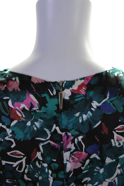 Prabal Gurung Womens Short Sleeve Floral Silk Twist Top Black Green Size 6