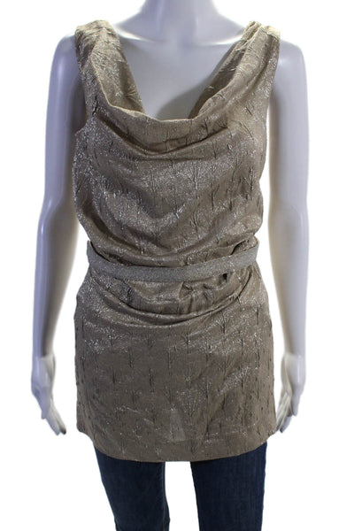 Ports 1961 Womens Sleeveless Scoop Neck Metallic Top Blouse Brown Silk Size 8