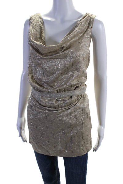 Ports 1961 Womens Sleeveless Scoop Neck Metallic Top Blouse Brown Silk Size 8