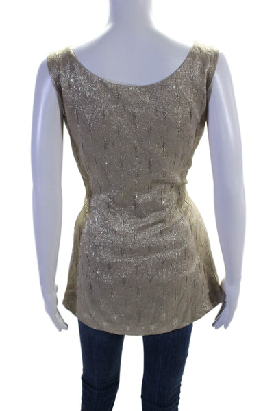 Ports 1961 Womens Sleeveless Scoop Neck Metallic Top Blouse Brown Silk Size 8