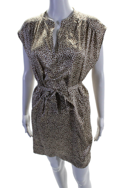 Twelfth Street by Cynthia Vincent Womens Silk Leopard Dress White Brown Small