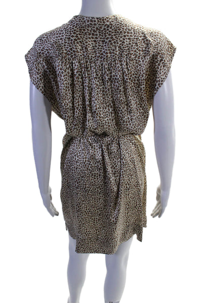 Twelfth Street by Cynthia Vincent Womens Silk Leopard Dress White Brown Small