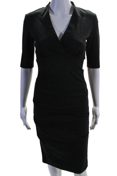 Artelier Nicole Miller Womens Back Zip Short Sleeve Sheath Dress Black Small