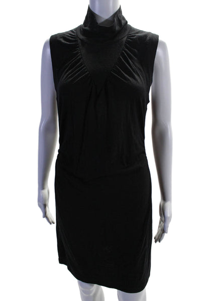 Theory Womens Sleeveless Mock Neck Mini Sheath Dress Black Wool Size Large