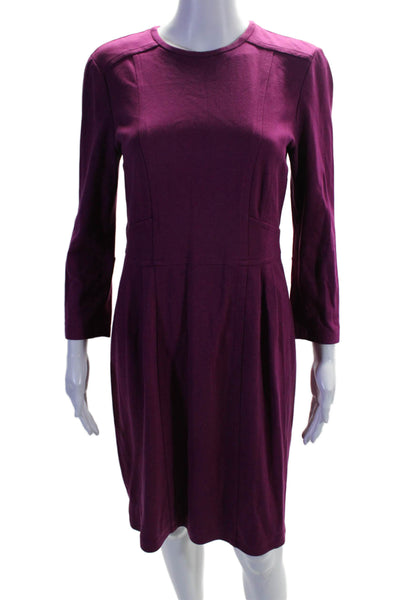 Nanette Lepore Womens Back Zip 3/4 Sleeve Crew Neck Shift Dress Magenta Size 6