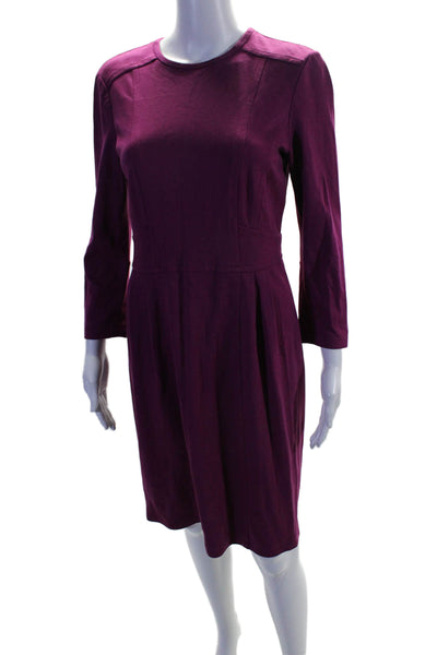 Nanette Lepore Womens Back Zip 3/4 Sleeve Crew Neck Shift Dress Magenta Size 6