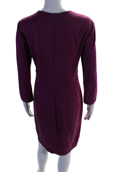 Nanette Lepore Womens Back Zip 3/4 Sleeve Crew Neck Shift Dress Magenta Size 6