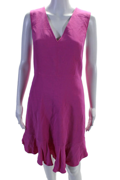 Rebecca Taylor Womens Back Zip Sleeveless V Neck Ruffled Dress Pink Size 4