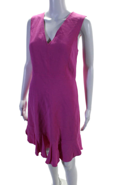 Rebecca Taylor Womens Back Zip Sleeveless V Neck Ruffled Dress Pink Size 4