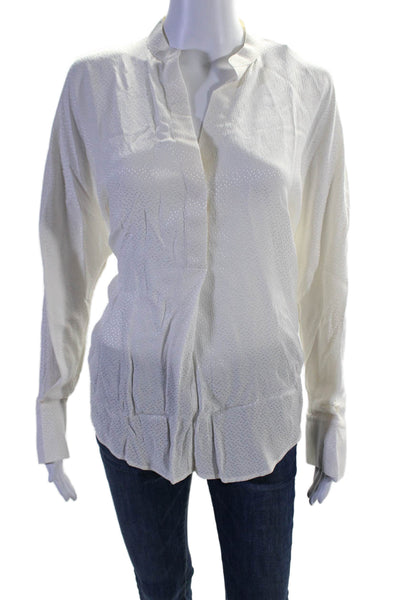 Vince Womens Button Front Long Sleeve V Neck Silk Shirt White Size Small