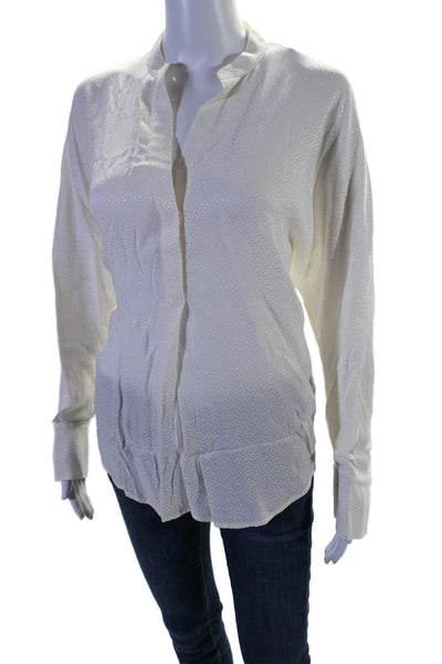 Vince Womens Button Front Long Sleeve V Neck Silk Shirt White Size Small