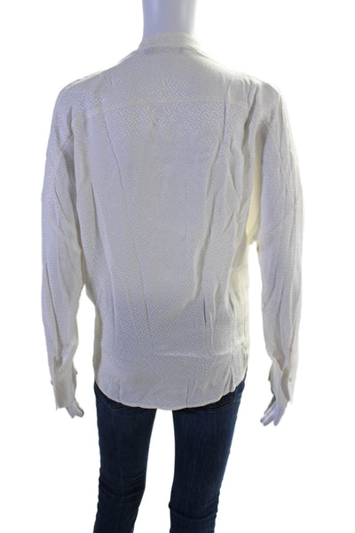 Vince Womens Button Front Long Sleeve V Neck Silk Shirt White Size Small