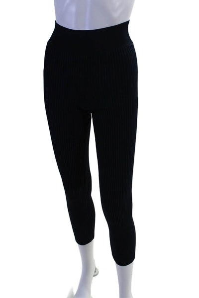 Frame Womens Elastic Waistband Ribbed Knit Straight Leg Pants Navy Blue Size XS