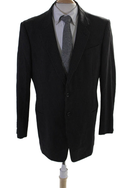 Armani Collezioni Mens Wool Single Breasted Pinstriped Blazer Black Size 56