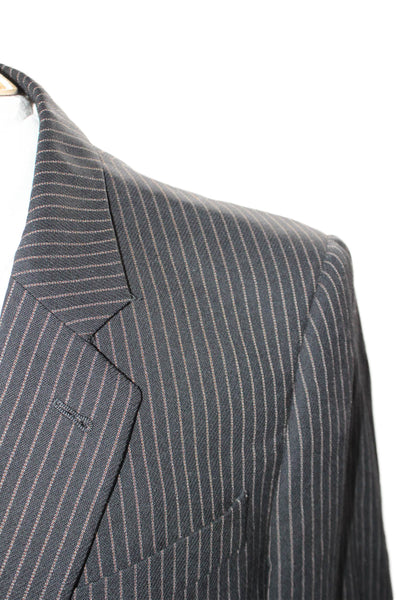 Armani Collezioni Mens Wool Single Breasted Pinstriped Blazer Black Size 56