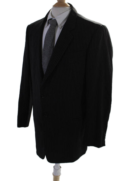 Armani Collezioni Mens Wool Single Breasted Pinstriped Blazer Black Size 56