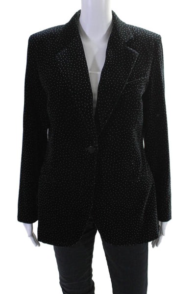 Theory Women's Long Sleeves Velvet One Button Line Blazer Black Polka Dot Size 8