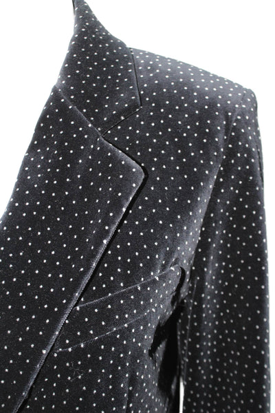 Theory Women's Long Sleeves Velvet One Button Line Blazer Black Polka Dot Size 8