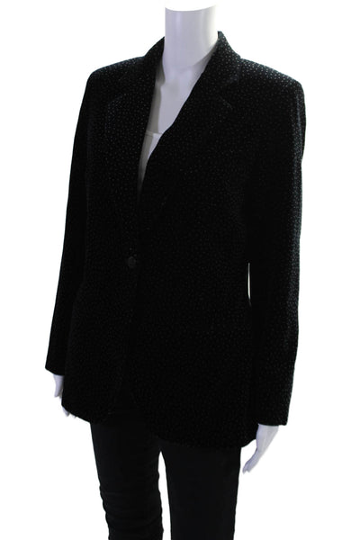 Theory Women's Long Sleeves Velvet One Button Line Blazer Black Polka Dot Size 8