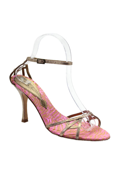 Nicole Miller Womens Metallic Leather Strappy Sandals Heels Pink Size 7.5B