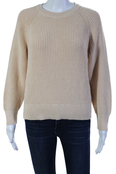 J Crew Womens 3/4 Sleeve Crew Neck Sweater Beige Cotton Size Medium