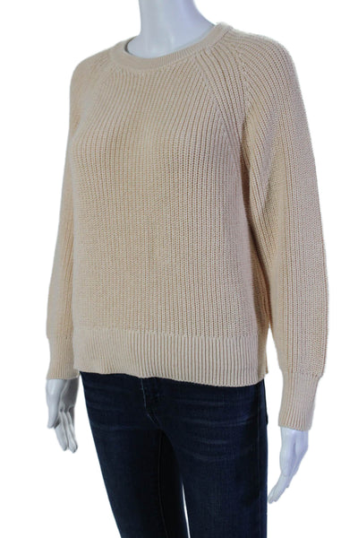 J Crew Womens 3/4 Sleeve Crew Neck Sweater Beige Cotton Size Medium