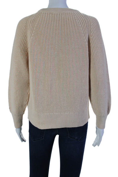 J Crew Womens 3/4 Sleeve Crew Neck Sweater Beige Cotton Size Medium