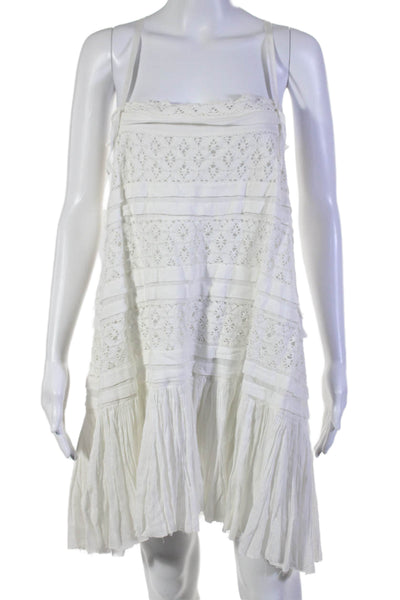 FP One by Free People Womens White Cotton Lace Trim Sleeveless Mini Dress Size M