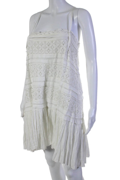 FP One by Free People Womens White Cotton Lace Trim Sleeveless Mini Dress Size M