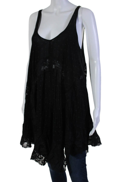 Intimately Free People Womens Black Printed Lace Trim Swing Tunic Top Size M