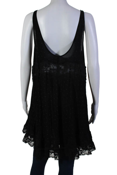 Intimately Free People Womens Black Printed Lace Trim Swing Tunic Top Size M