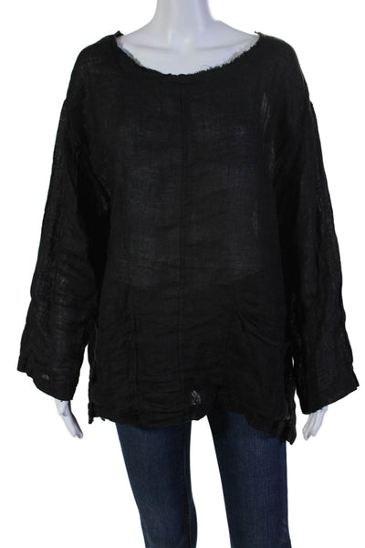 Luna Luz Womens Linen Long Sleeves Pullover Light Weight Blouse Black Size Small