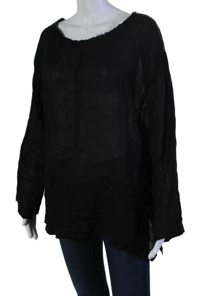 Luna Luz Womens Linen Long Sleeves Pullover Light Weight Blouse Black Size Small