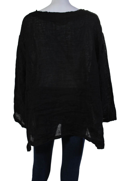 Luna Luz Womens Linen Long Sleeves Pullover Light Weight Blouse Black Size Small