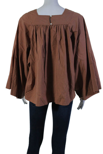 Doen Womens Long Sleeves Square Neck Blouse Clay Brown Cotton Size Medium