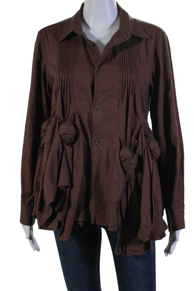 Creatures of the Wind Womens Twist Knot Button Down Blouse Brown Orange Size 8