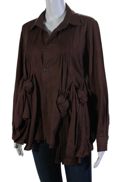 Creatures of the Wind Womens Twist Knot Button Down Blouse Brown Orange Size 8